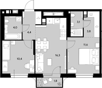 Продается 2-комн. квартира, 53.6 м²