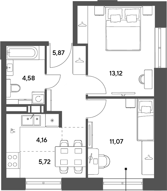3-комн., 44.52 м², 6/9 этаж, ЖК «Публицист»