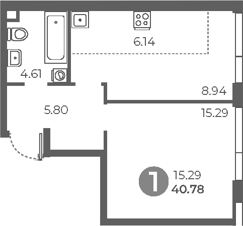 1-комн., 40.78 м², 2/28 этаж, ЖК «Нижегородская от Гранель»