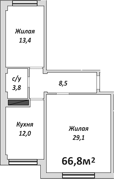 Продается 2-комн. квартира, 66.8 м²