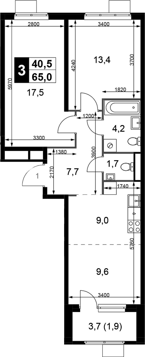 2-комн., 63.1 м², 8/8 этаж, ЖК «1-й Химкинский»