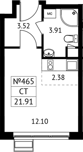 Студия, 21.91 м², 2/13 этаж, ЖК «Новотомилино»