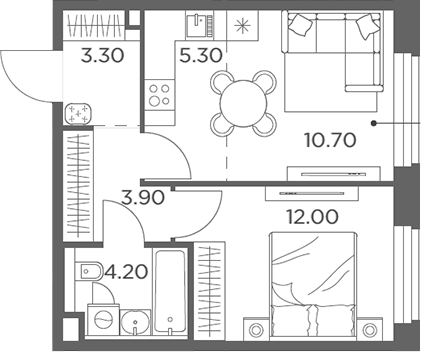 2-комн., 39.4 м², 21/23 этаж, ЖК «Белый Град»