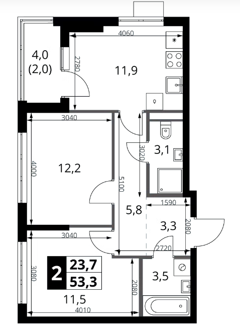 2-комн., 51.3 м², 12/18 этаж, ЖК «1-й Ясеневский»