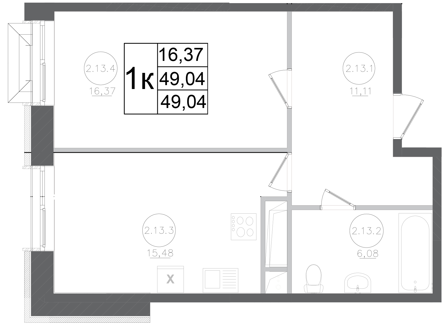 1-комн., 49.04 м², 2/17 этаж, ЖК «Авиатор-2»