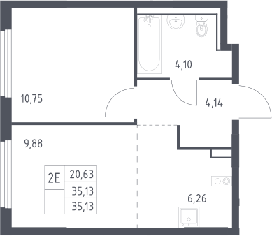 2-комн., 35.13 м², 10/17 этаж, ЖК «Пригород Лесное»