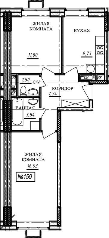 2-комн., 51.8 м², 15/16 этаж, ЖК «Краснофлотский»