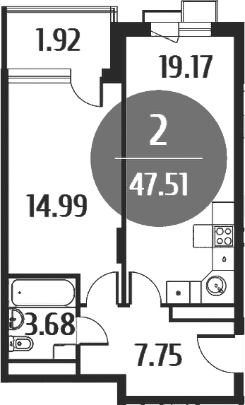 2-комн., 45.58 м², 3/5 этаж, ЖК «Равновесие»