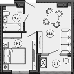 2-комн. квартира, 29.6 м² в ЖК Гостиничный комплекс GREENMONT — фото 2