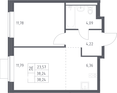 2-комн., 38.24 м², 11/12 этаж, ЖК «Новое Видное»