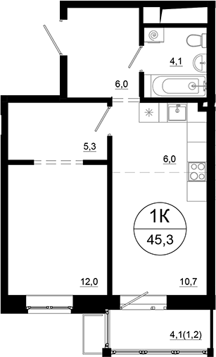 2-комн., 44.1 м², 20/24 этаж, ЖК «Союзный»