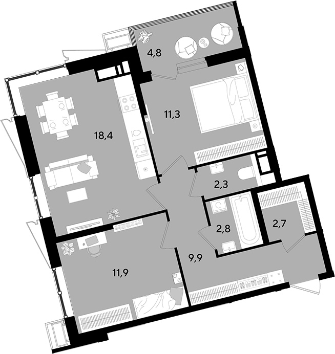 3-комн. квартира, 59.3 м² в ЖК Парк Победы — фото 2