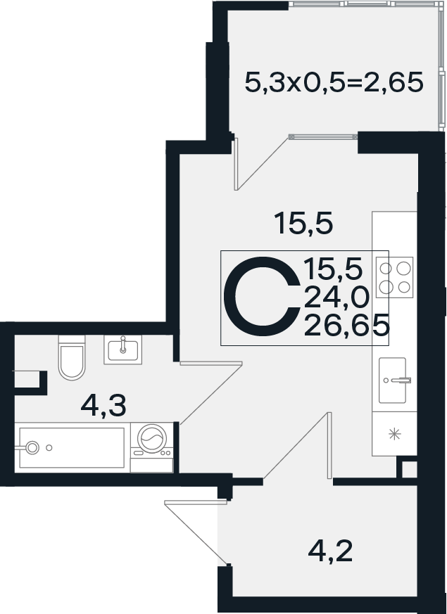 Студия, 24 м², 1/4 этаж, ЖК «Новая Елизаветка»