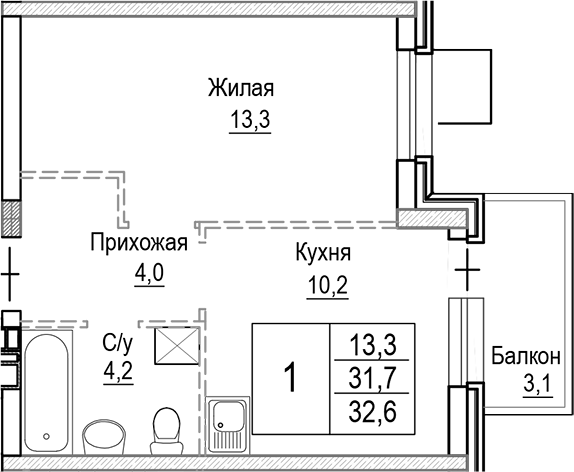 1-комн. Лесная Отрада