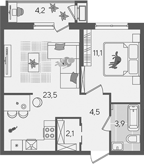 2-комн. квартира, 45.1 м² в ЖК Рекорд — фото 2