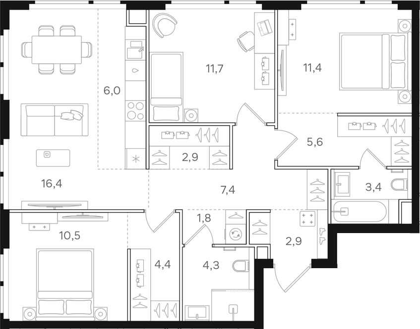 4+ комнаты, 88.7 м², 22/24 этаж, ЖК «НАЗАРЕ»