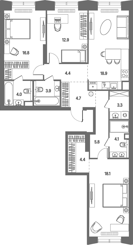 4+ комнаты, 101.3 м², 2/39 этаж, ЖК «КОД Сокольники»