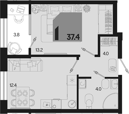 1-комн. квартира, 33.6 м² в ЖК Первое место — фото 2