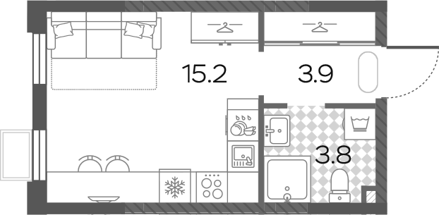 Студия, 22.9 м², 2/24 этаж, ЖК «Лучи»