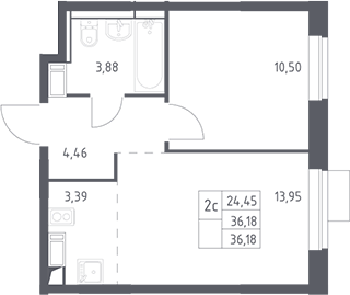 2-комн., 36.18 м², 10/12 этаж, ЖК «Пятницкие Луга»