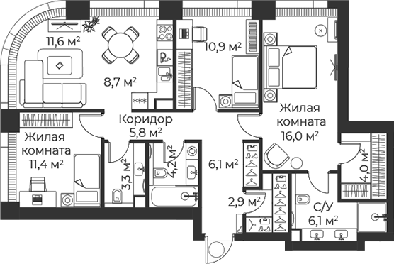 4-комн. Веер