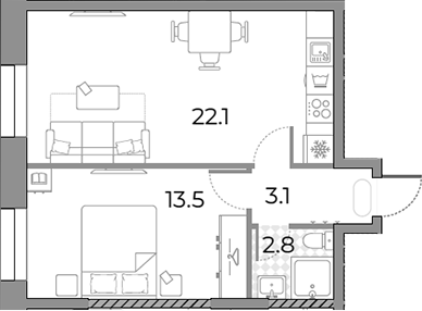 2-комн., 41.5 м², 26/26 этаж, ЖК «ЗилАрт»