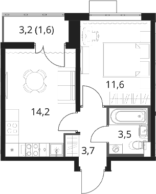 1-комн., 33 м², 2/16 этаж, ЖК «1-й Шереметьевский»