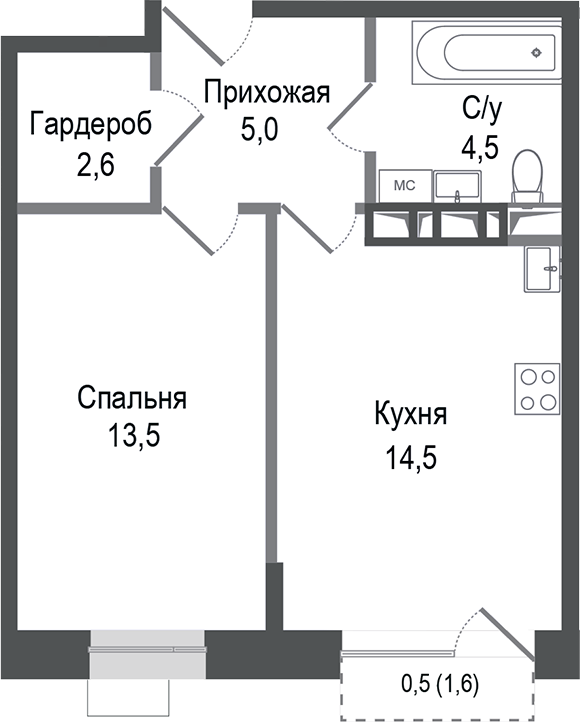 1-комн., 40.1 м², 3/8 этаж, ЖК «Киноквартал»