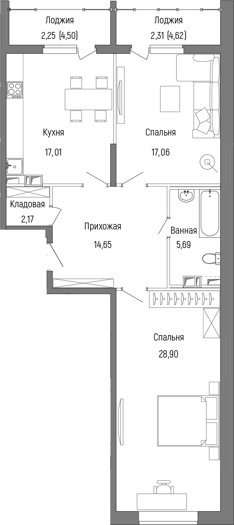 2-комн., 81.94 м², 8/9 этаж, ЖК «Рига Хиллс»
