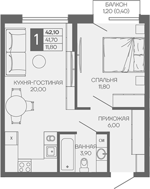 1-комн. квартира, 41.7 м² в ЖК Иначе в Молодежном — фото 2