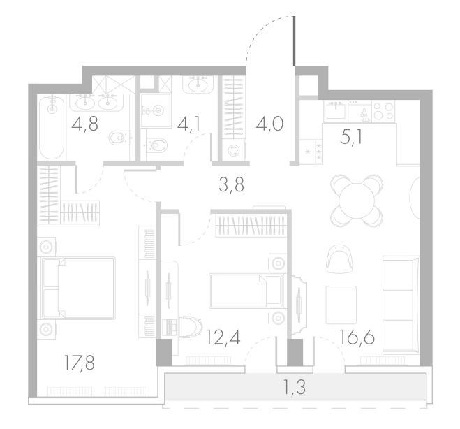 3-комн., 68.6 м², 20/45 этаж, ЖК «Ривер Парк Кутузовский»