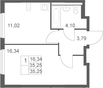 1-комн., 35.25 м², 7/11 этаж, ЖК «Горки Парк»