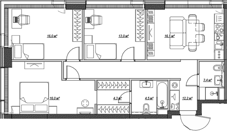 4+ комнаты, 85.5 м², 45/46 этаж, ЖК «Веер»