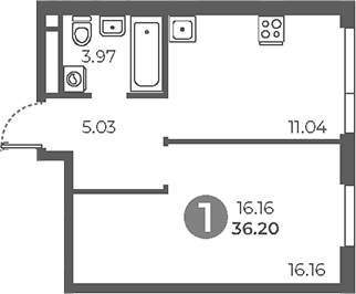 1-комн., 36.2 м², 16/28 этаж, ЖК «Нижегородская от Гранель»