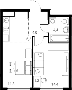 1-комн., 40.3 м², 8/25 этаж, ЖК «Лесная Коллекция»