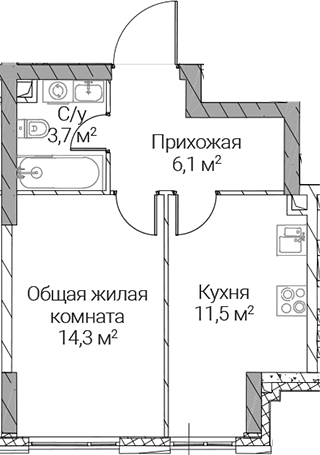 1-комн., 35.6 м², 22/51 этаж, ЖК «СЕЗАР СИЛИКА»