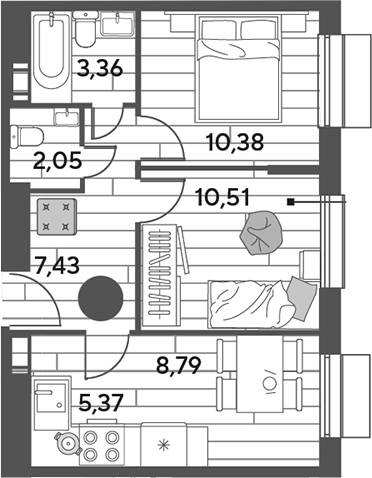 2-комн., 47.89 м², 10/15 этаж, ЖК «Публицист»