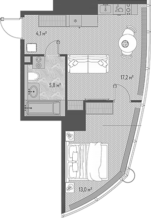 2-комн., 40.1 м², 37/90 этаж, ЖК «ОНЕ»