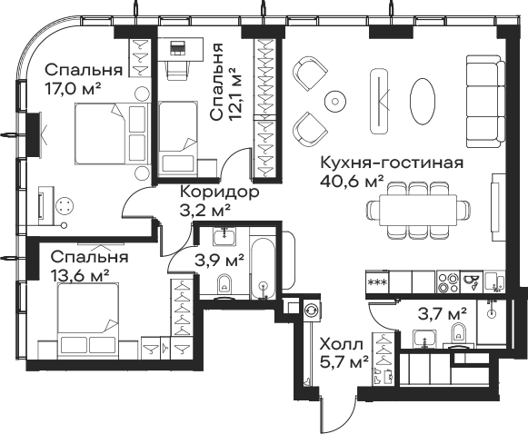 4+ комнаты, 99.8 м², 51/59 этаж, ЖК «Сити Бэй»
