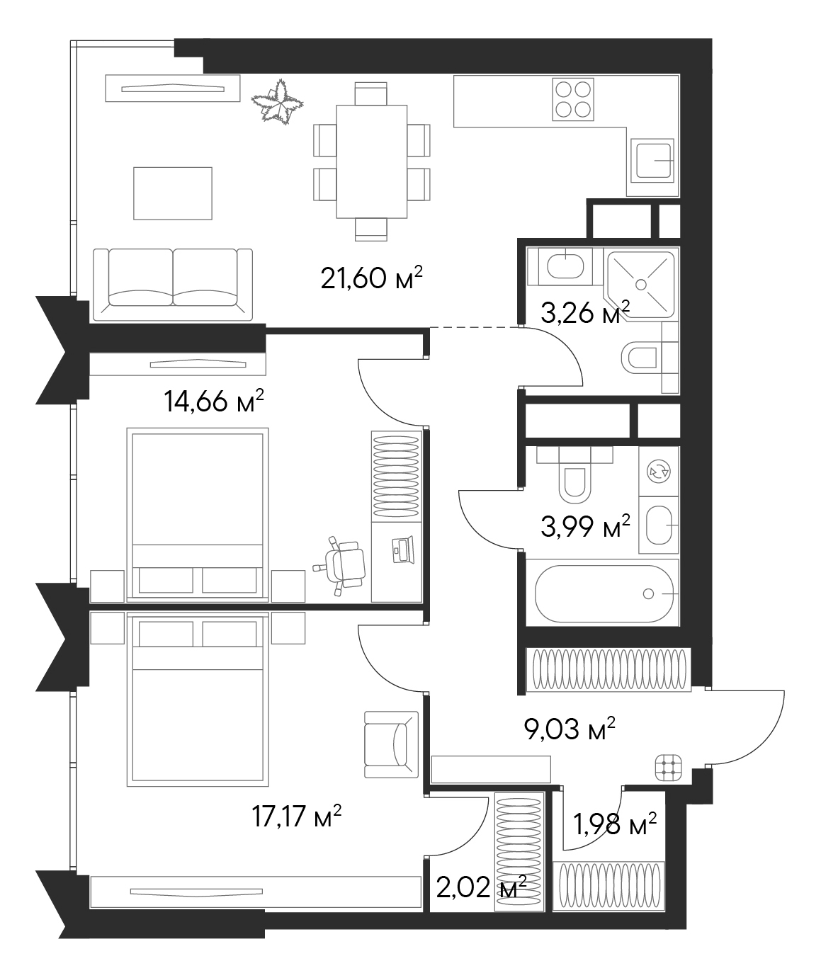 3-комн., 73.7 м², 22/28 этаж, ЖК «Первый Нагатинский»