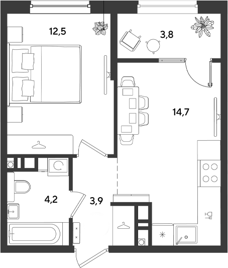 1-комн., 35.3 м², 8/9 этаж, ЖК «Ридз»