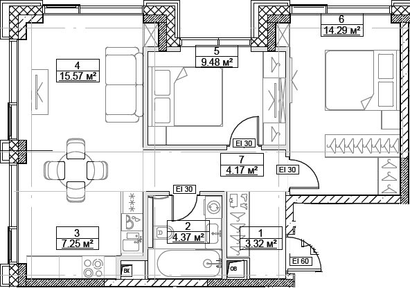 3-комн., 58.45 м², 13/27 этаж, ЖК «Сити Бэй»