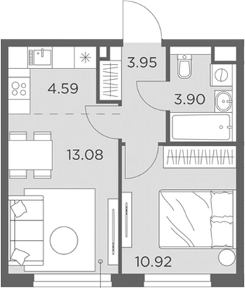 2-комн., 36.44 м², 4/23 этаж, ЖК «Одинград, квартал Семейный»