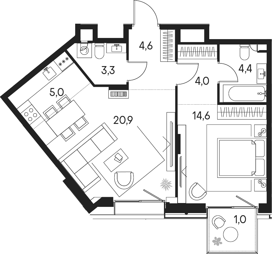 2-комн., 56.8 м², 3/7 этаж, ЖК «Клубный город на реке Примавера»