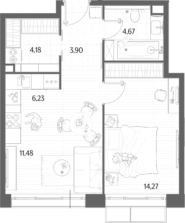 2-комн., 44.73 м², 6/8 этаж, ЖК «МЫС»