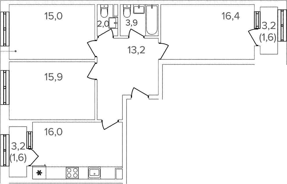 3-комн., 82.4 м², 15/15 этаж, ЖК «Михалковский»