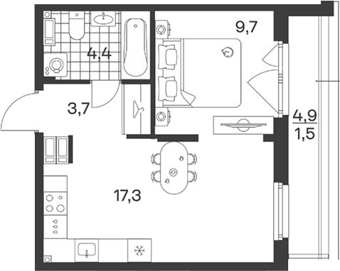 2-комн. квартира, 35.1 м² в ЖК Символ. ГК Трест — фото 2