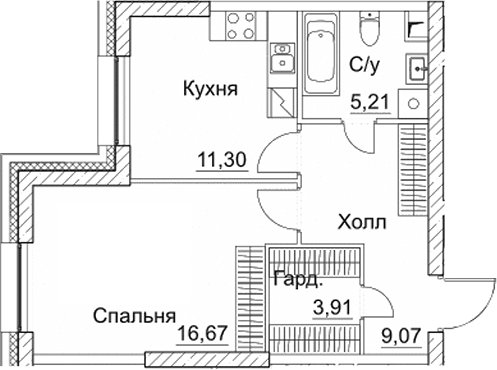 1-комн., 46.16 м², 27/35 этаж, ЖК «СЕЗАР СИТИ»