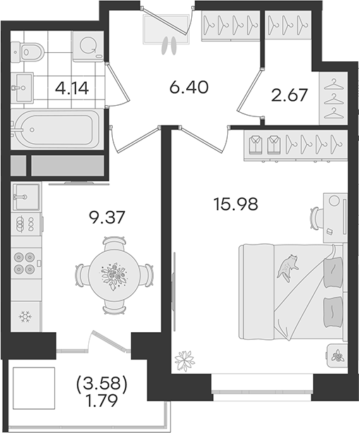 1-комн., 38.56 м², 16/20 этаж, ЖК «Новый Весенний»