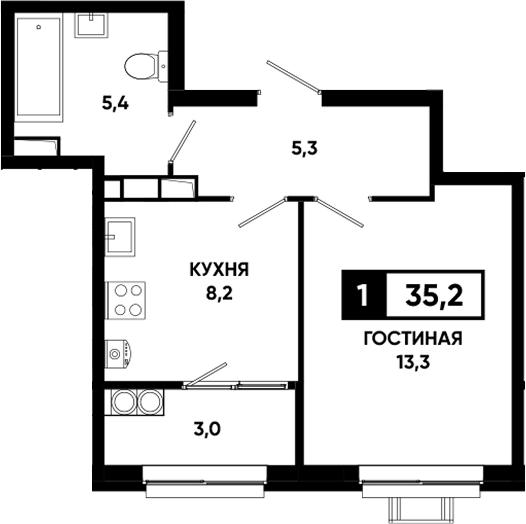 1-комн., 32.2 м², 18/19 этаж, ЖК «Основа. ГК ЮгСтройИнвест. Ставропольский край»